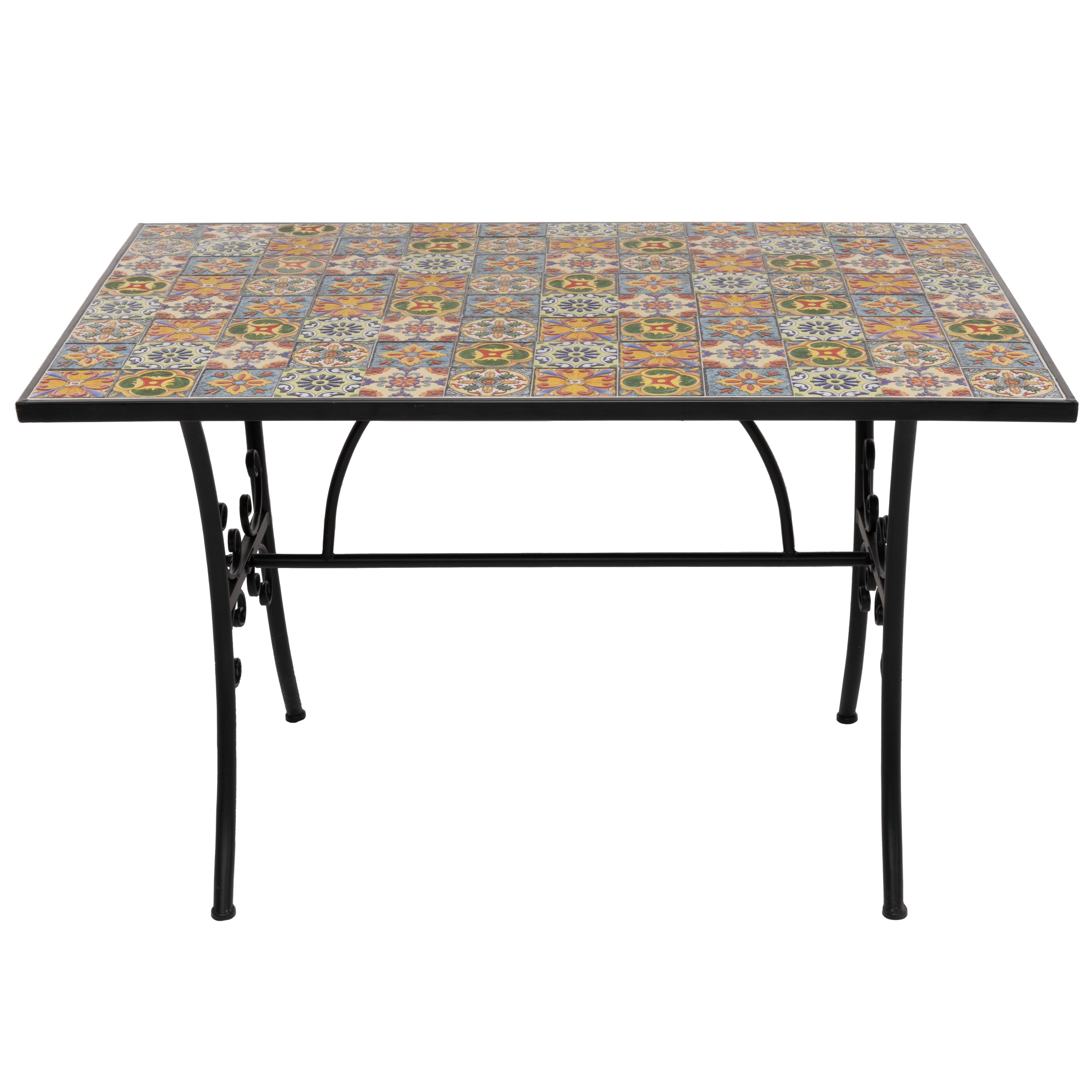 VESTIAMO CASA - Tavolo Rettangolare in metallo nero con top maioliche - h75x120x80 cm